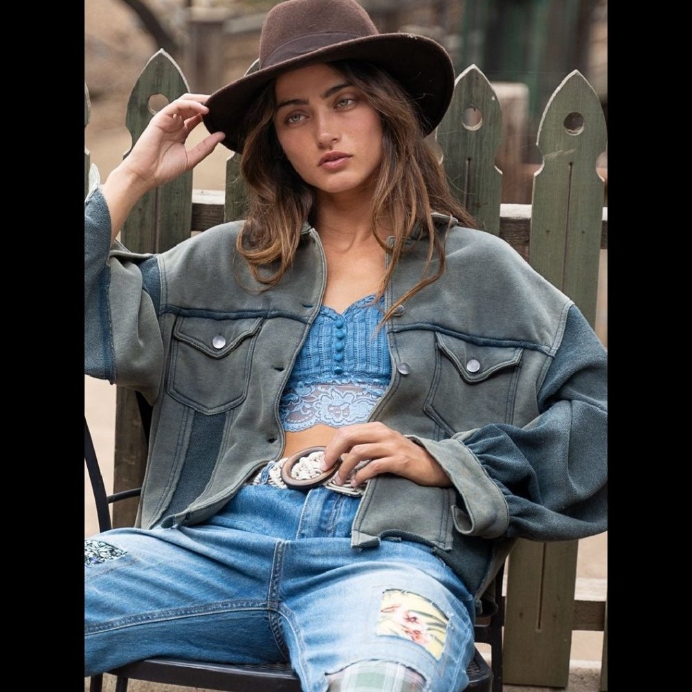 POL Vintage Wash French Terry Jacket with Unique and Fun Vibe!